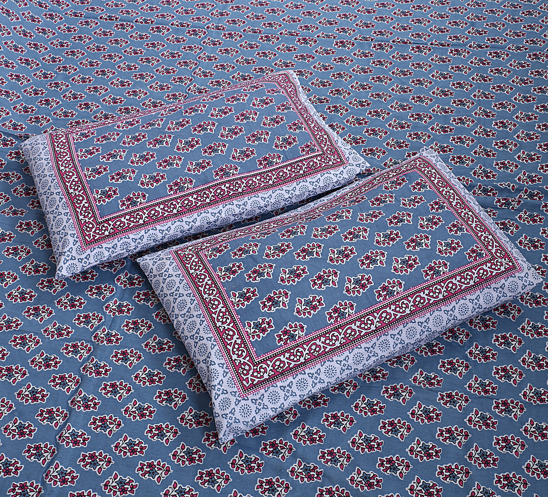 Chandani Buta 100% Cotton Queen Bedsheet Set – 90x100 in with 2 Pillow Covers