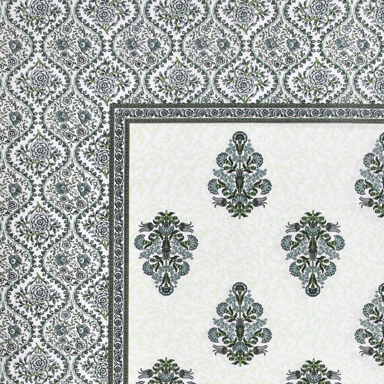 Fulwari Green Fulwari Printed Base Hand Block Printed Cotton Single Bedsheet | 60x90 inches