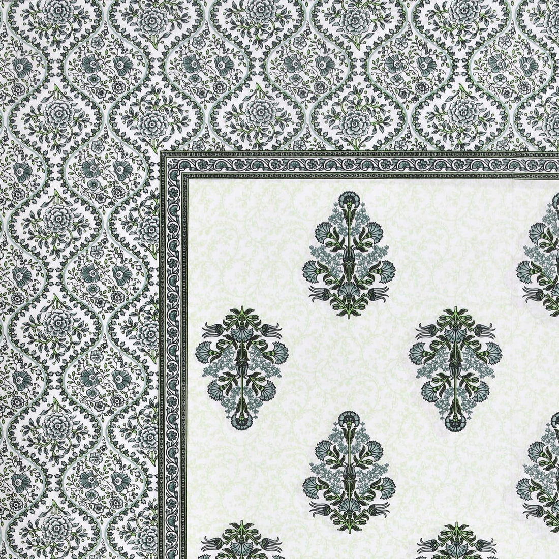 Fulwari Green Fulwari Printed Base Hand Block Printed Cotton Single Bedsheet | 60x90 inches