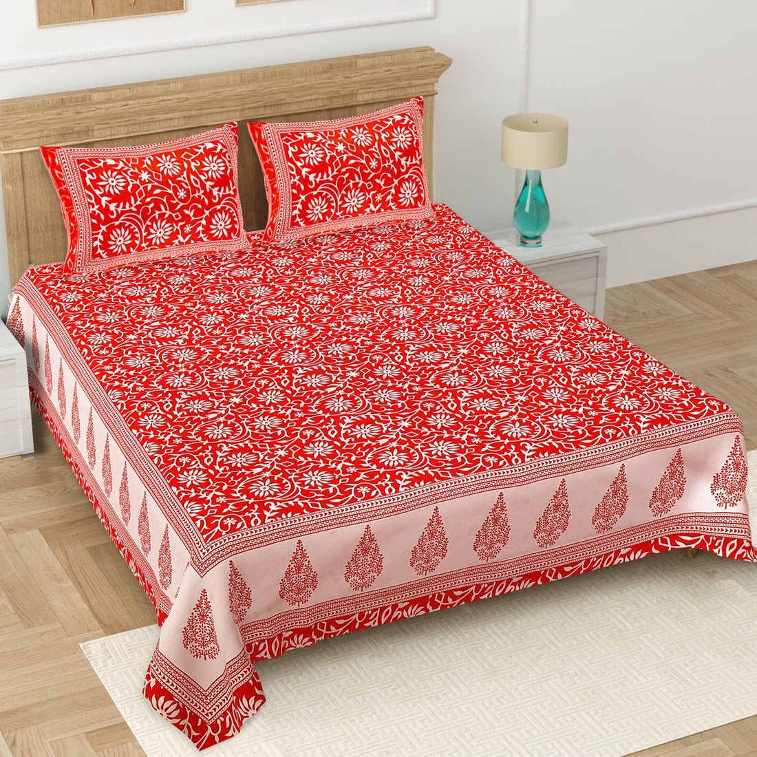 Gulbahar 100% Cotton Queen Bedsheet Set – 90x100 in with 2 Pillow Covers