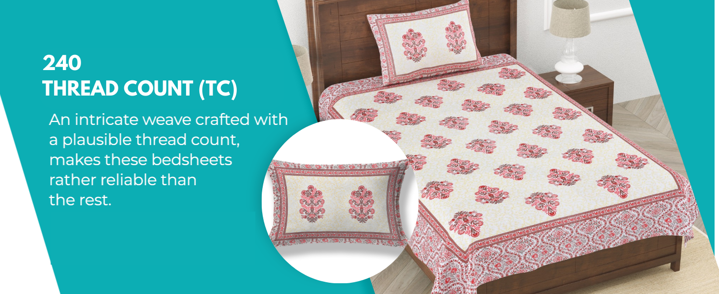 Fulwari Red Fulwari Printed Base Hand Block Printed Cotton Single Bedsheet | 60x90 inches
