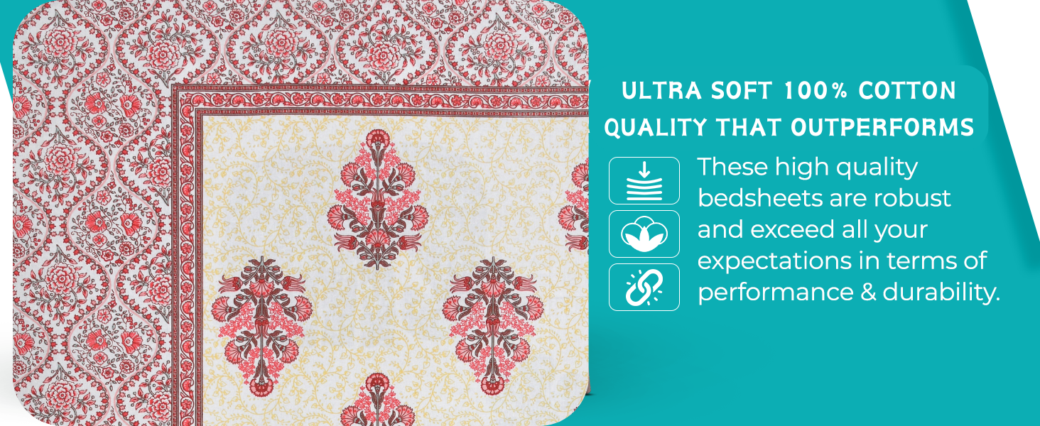 Fulwari Red Fulwari Printed Base Hand Block Printed Cotton Single Bedsheet | 60x90 inches