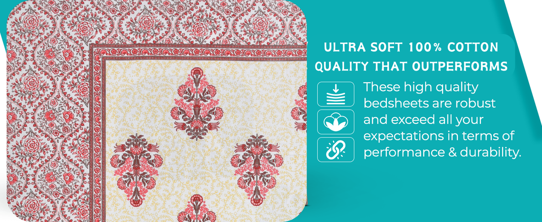 Fulwari Red Fulwari Printed Base Hand Block Printed Cotton Single Bedsheet | 60x90 inches