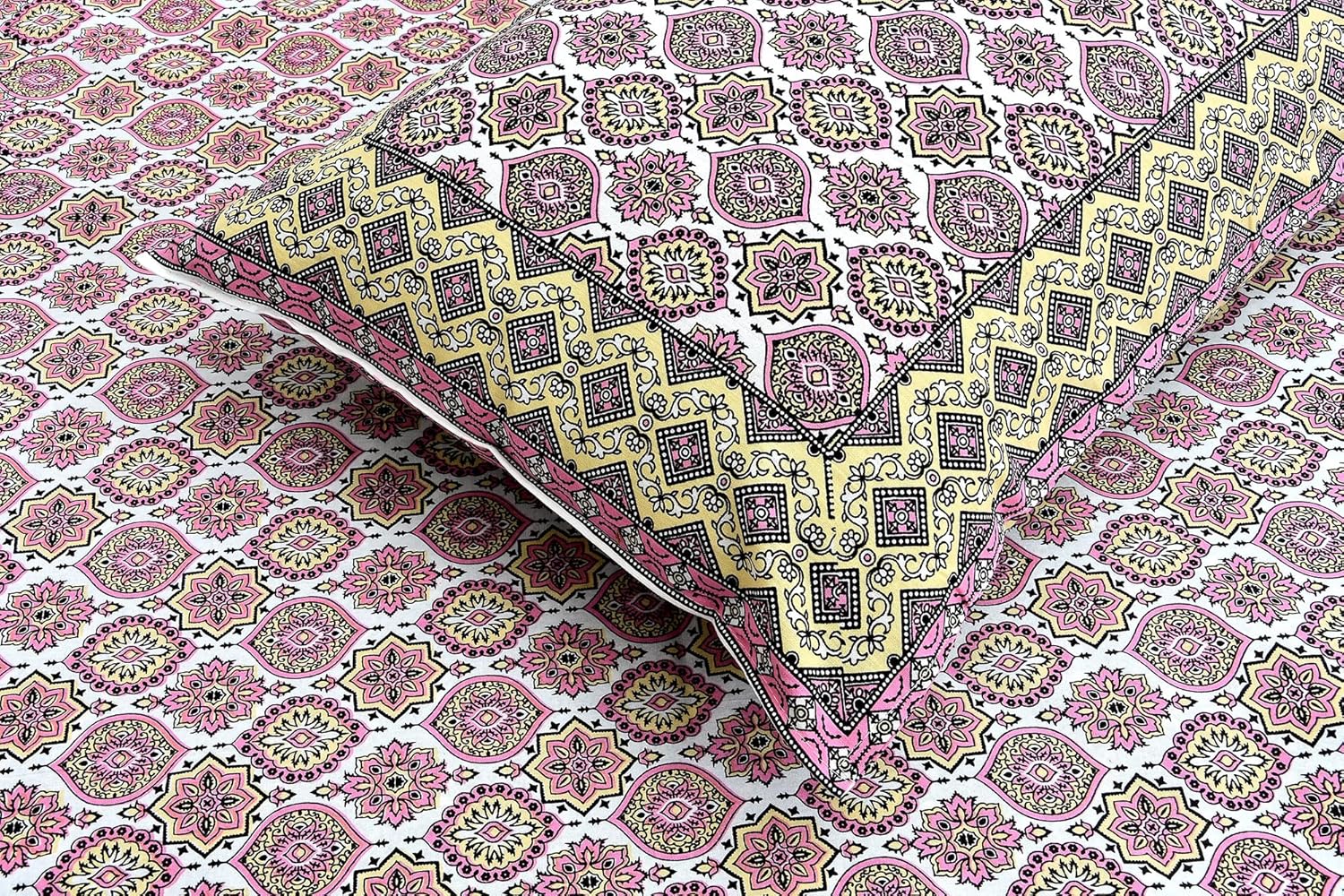 Gulabi Chhaon Hand Block Printed Cotton King Bedsheet Set | 90×108 | 240 TC