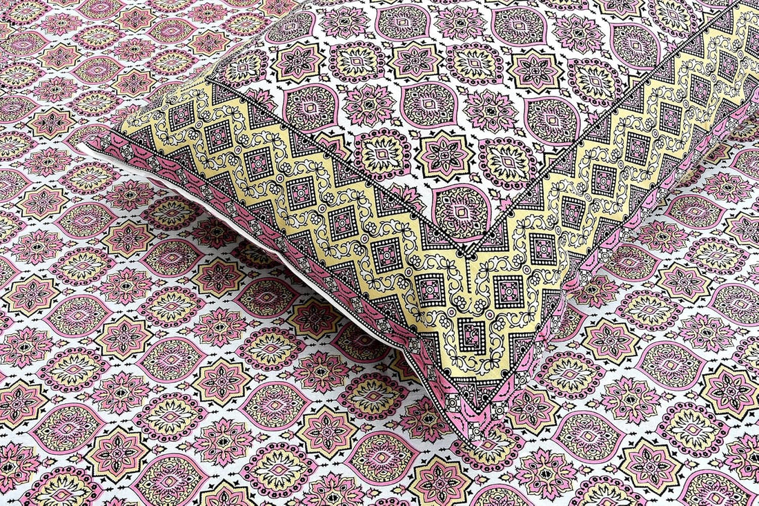 Gulabi Chhaon Hand Block Printed Cotton King Bedsheet Set | 90×108 | 240 TC