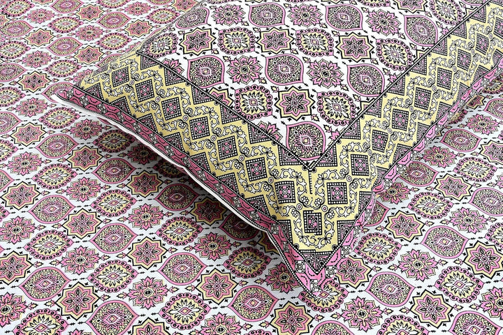 Gulabi Chhaon Hand Block Printed Cotton King Bedsheet Set | 90×108 | 240 TC