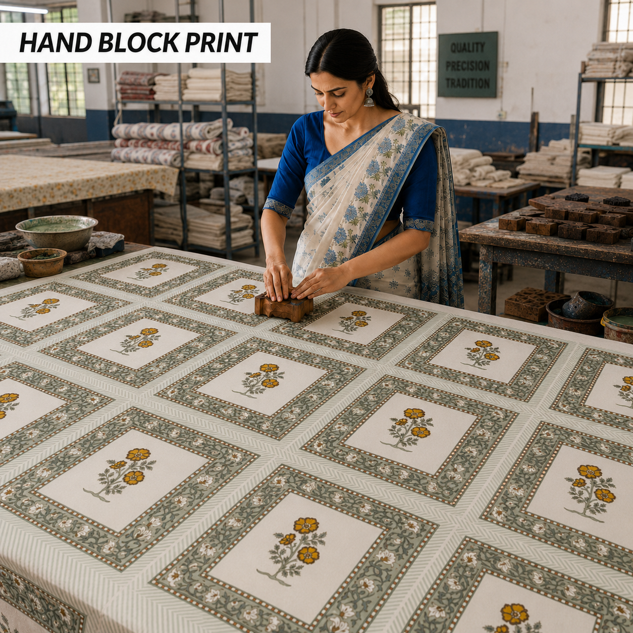 Amber Bloom Cushion Covers 16x16 Inches Pack of 5 | Jaipuri Hand Block Print Cotton Pillow Covers | Soft 300 TC Decorative Throw Cushion Cover Set