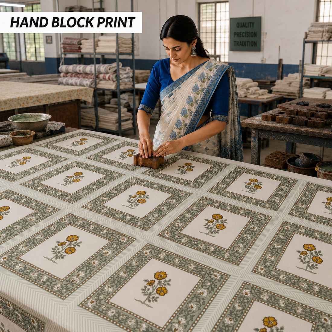 Amber Bloom Cushion Covers 16x16 Inches Pack of 5 | Jaipuri Hand Block Print Cotton Pillow Covers | Soft 300 TC Decorative Throw Cushion Cover Set