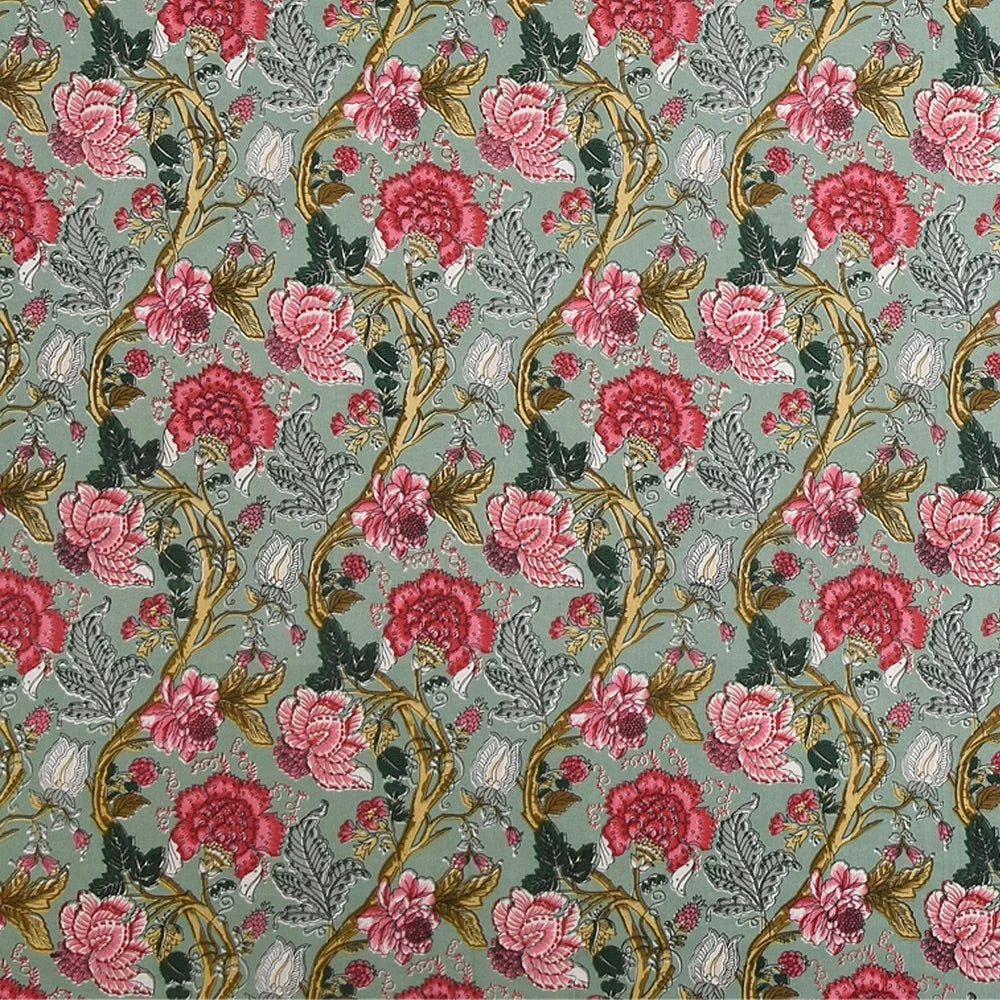 Anokhi Olive Floral Hand Block Printed Cotton Super King Bedsheet Set | 90×108 | 240 TC