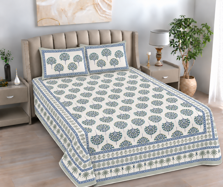 Aaram Bagh Hand Block Printed Cotton Super King Bedsheet Set | 108×108 | 240 TC