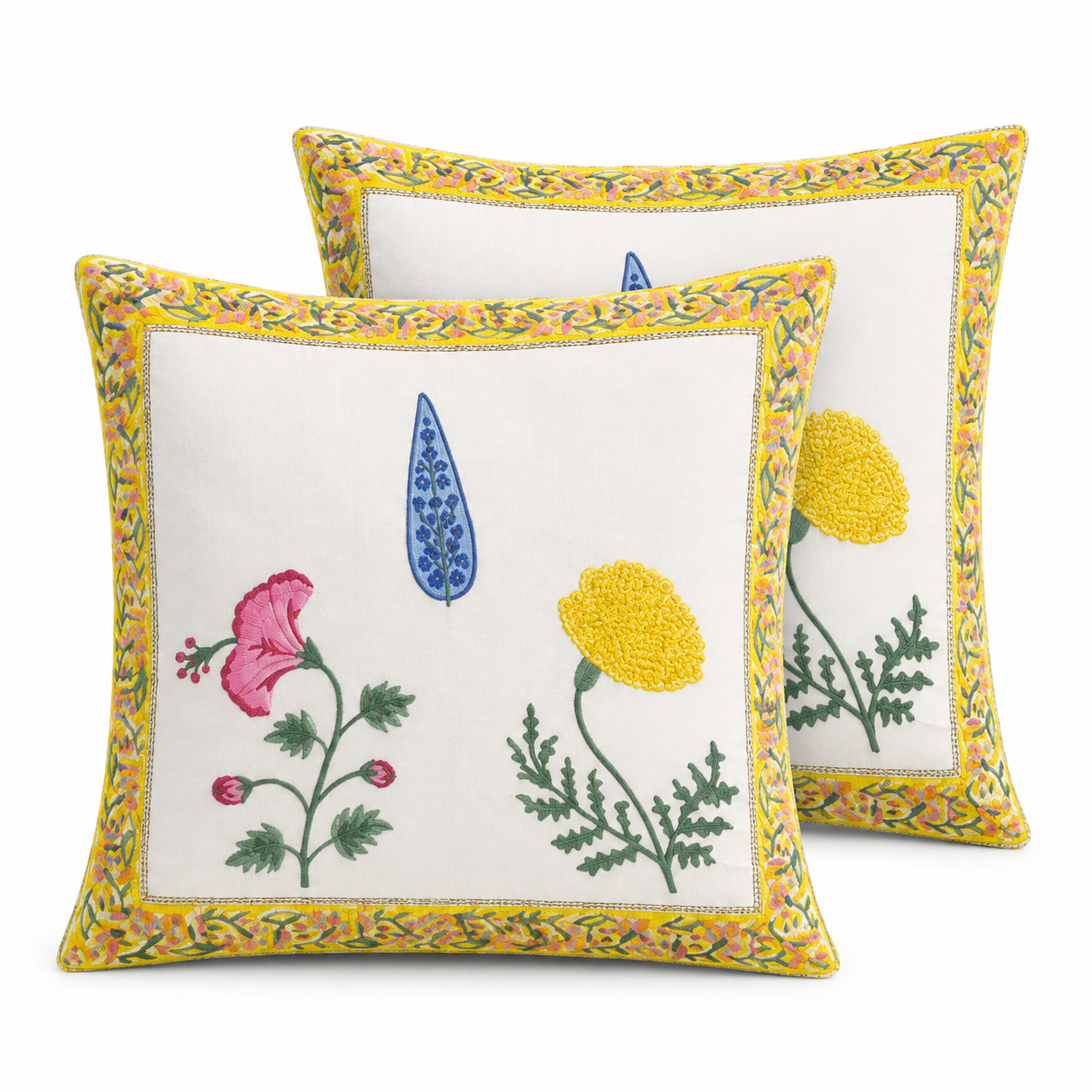 Arzoo Bloom Cushion Covers 16x16 Inches Pack of 2 | Jaipuri Hand Block Print Canvas Cotton Pillow Covers | Decorative Throw Cushion Cover Set
