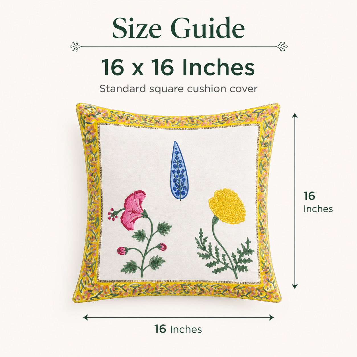 Arzoo Bloom Cushion Covers 16x16 Inches Pack of 2 | Jaipuri Hand Block Print Canvas Cotton Pillow Covers | Decorative Throw Cushion Cover Set
