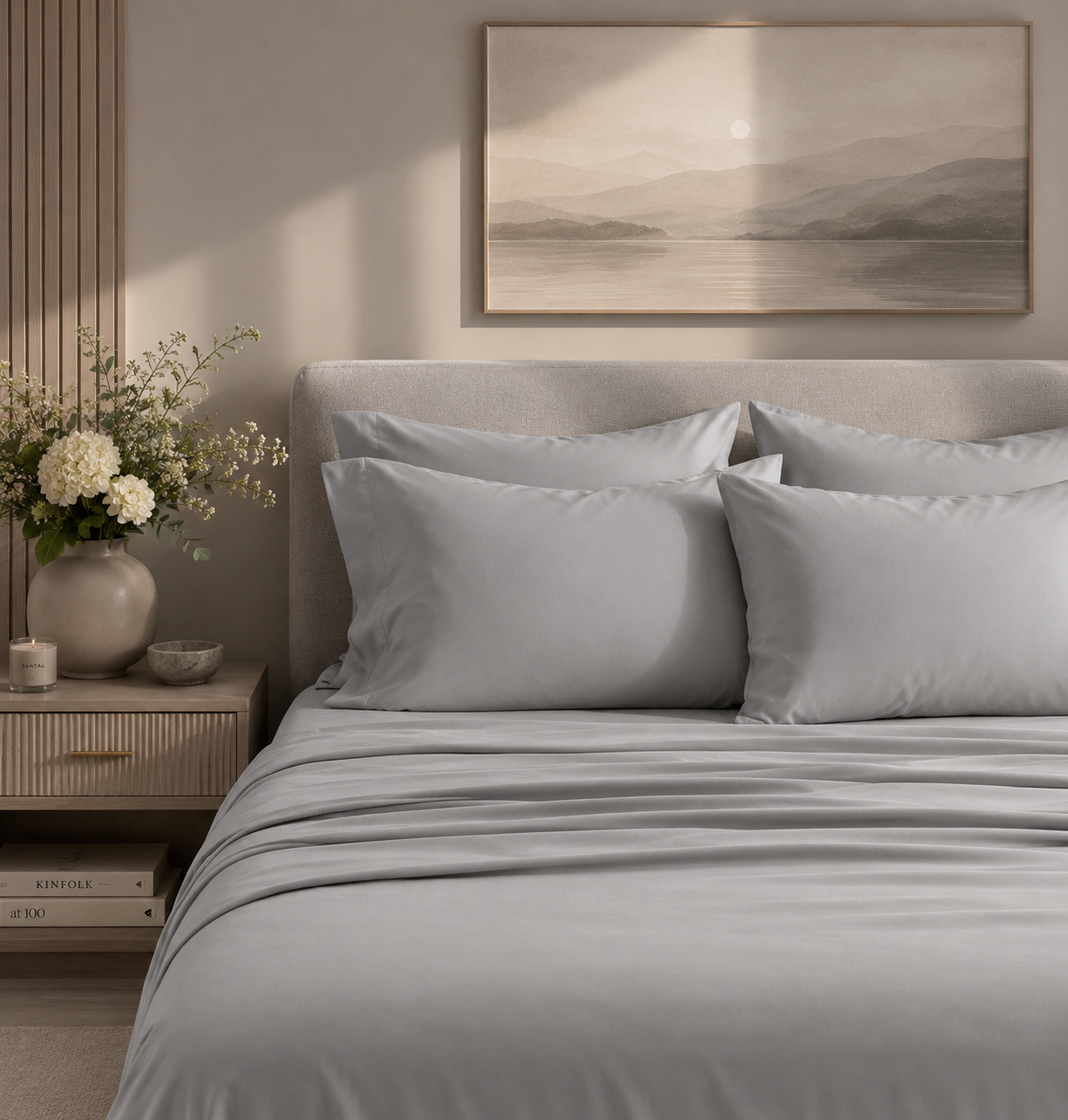 Ash Grey 400 TC Pure Cotton King Size Bedsheet with 2 Pillow Covers