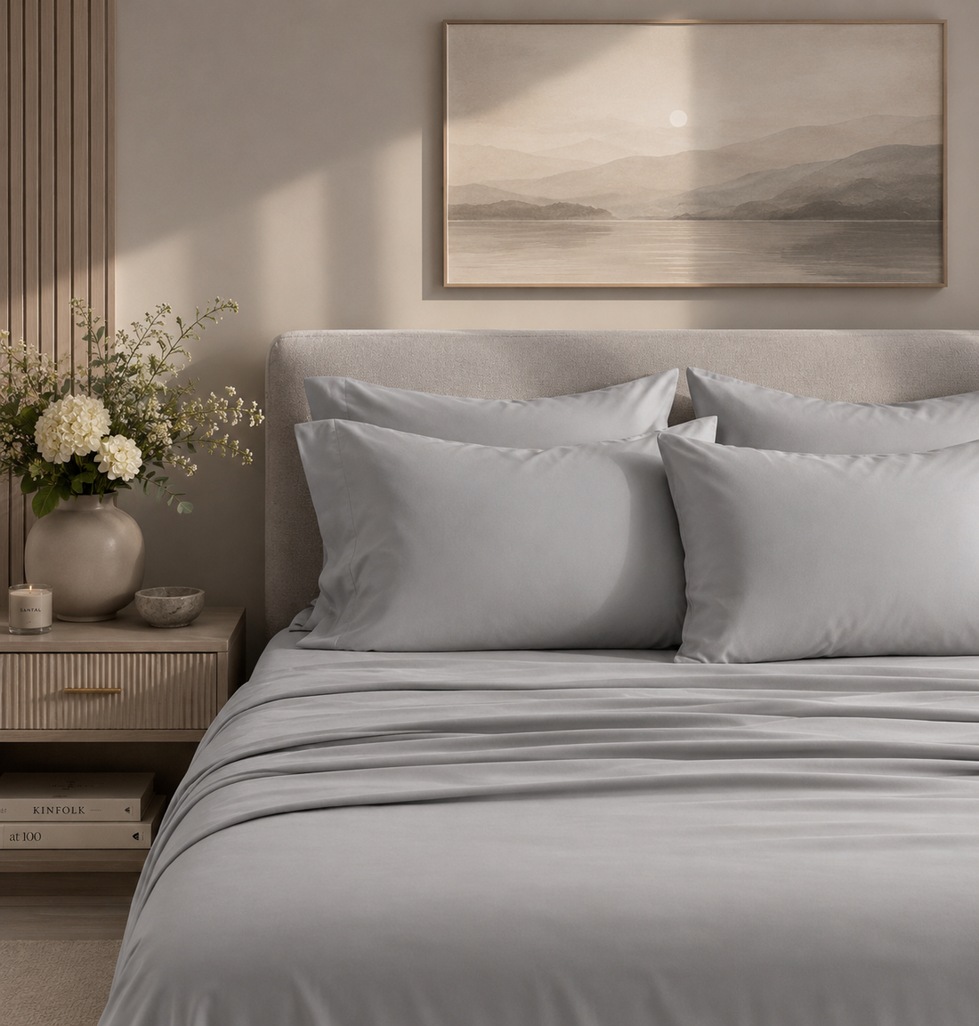 Ash Grey 400 TC Pure Cotton King Size Bedsheet with 2 Pillow Covers