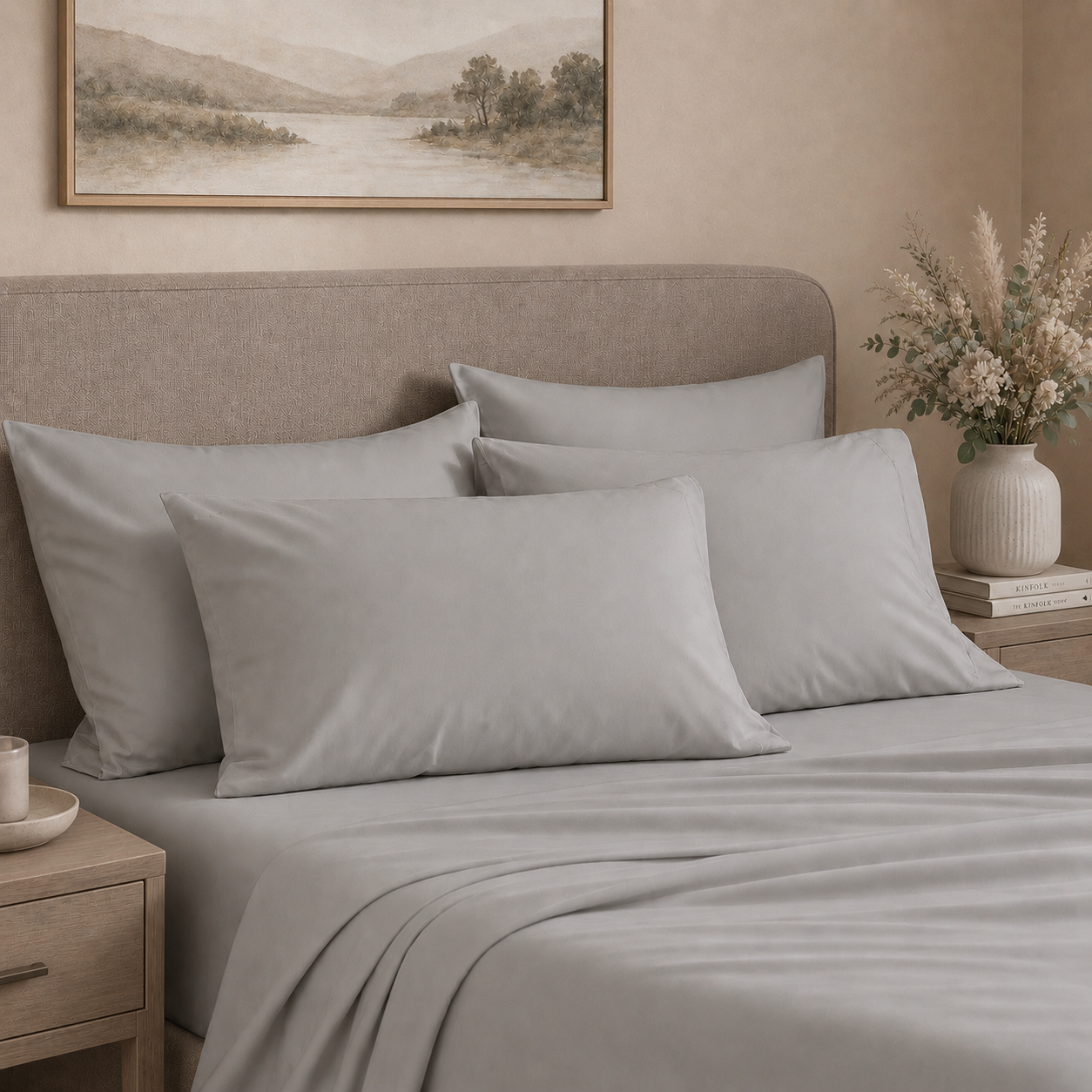 Ash Grey 400 TC Pure Cotton King Size Bedsheet with 2 Pillow Covers