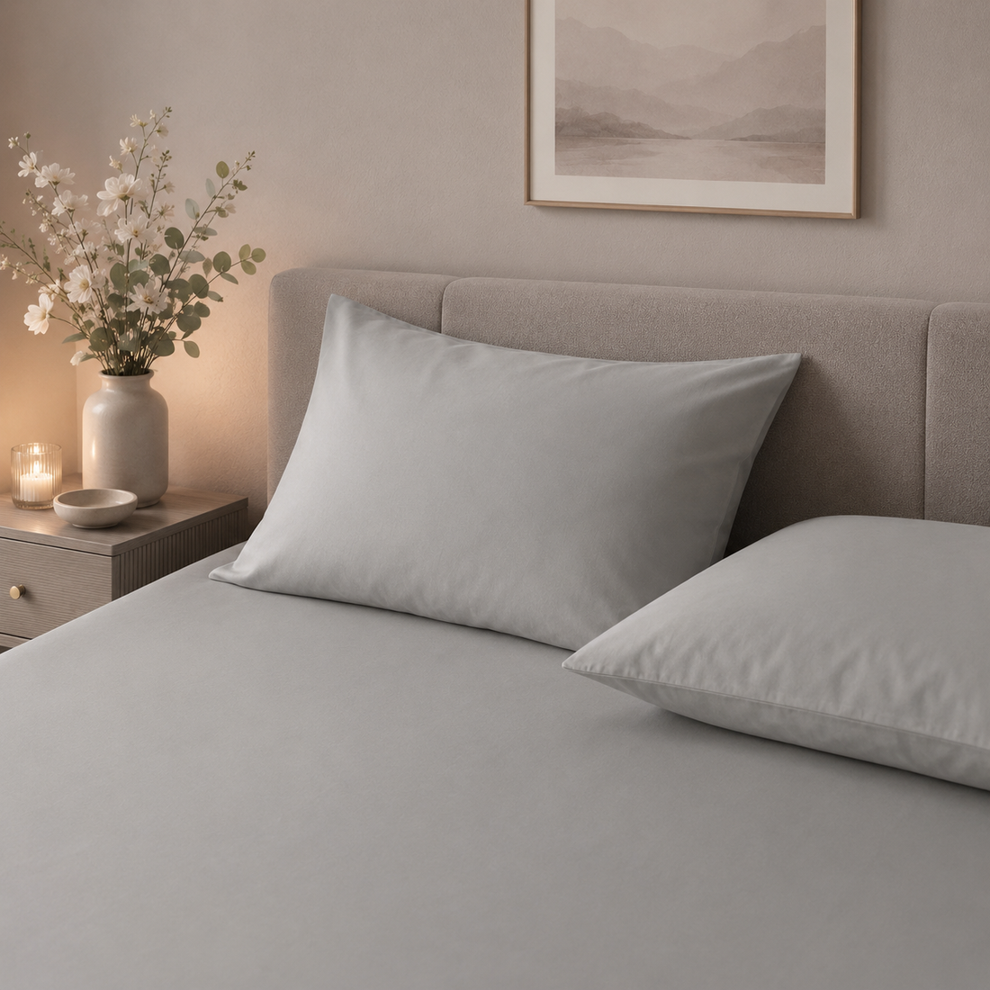 Ash Grey 400 TC Pure Cotton King Size Bedsheet with 2 Pillow Covers