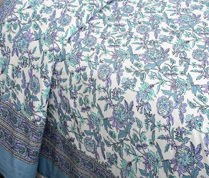 Azure Bloom Hand Block Printed Cotton Single Bedsheet | 60x90 inches