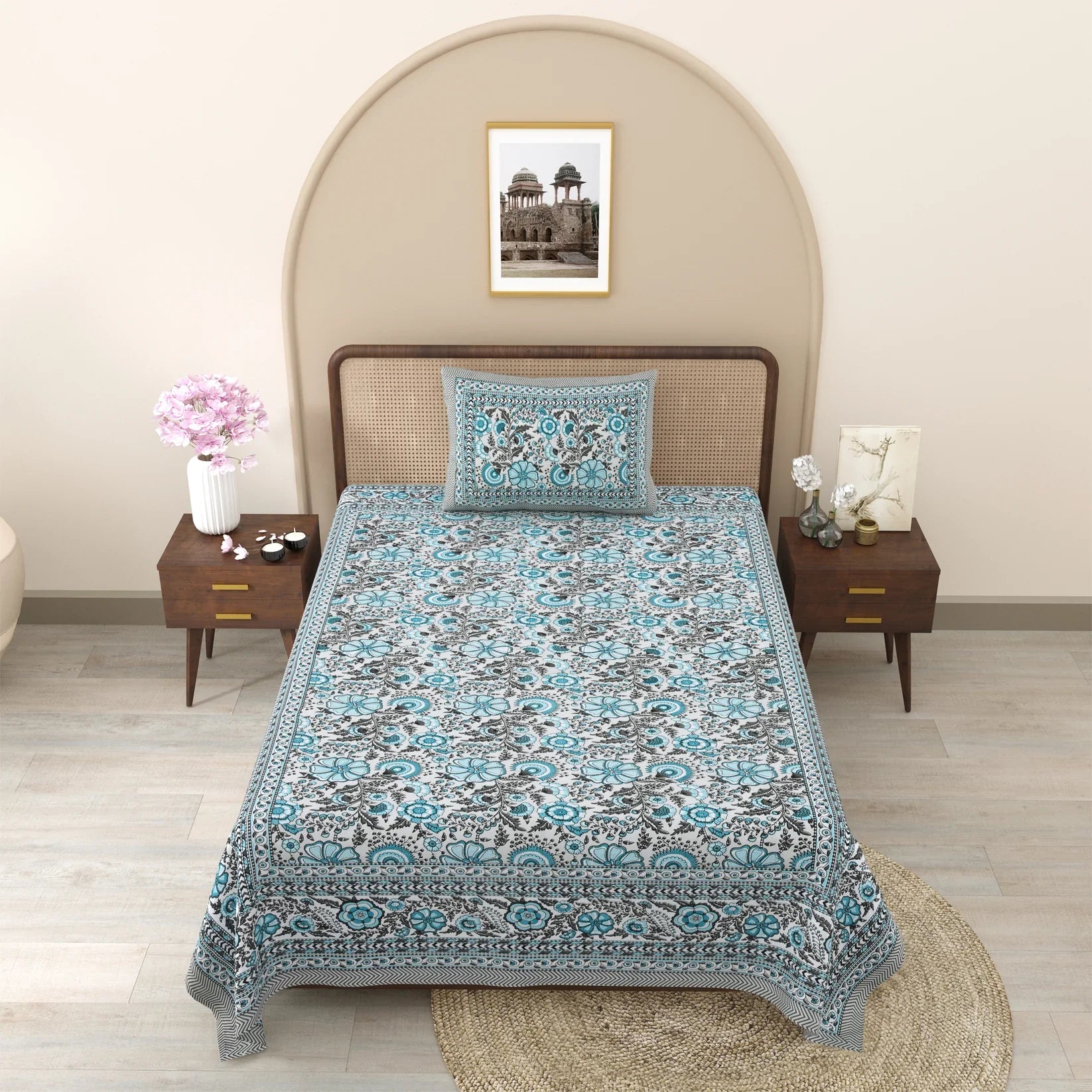 Bechelor Fulwari Hand Block Printed Cotton Single Bedsheet 60x90 inches