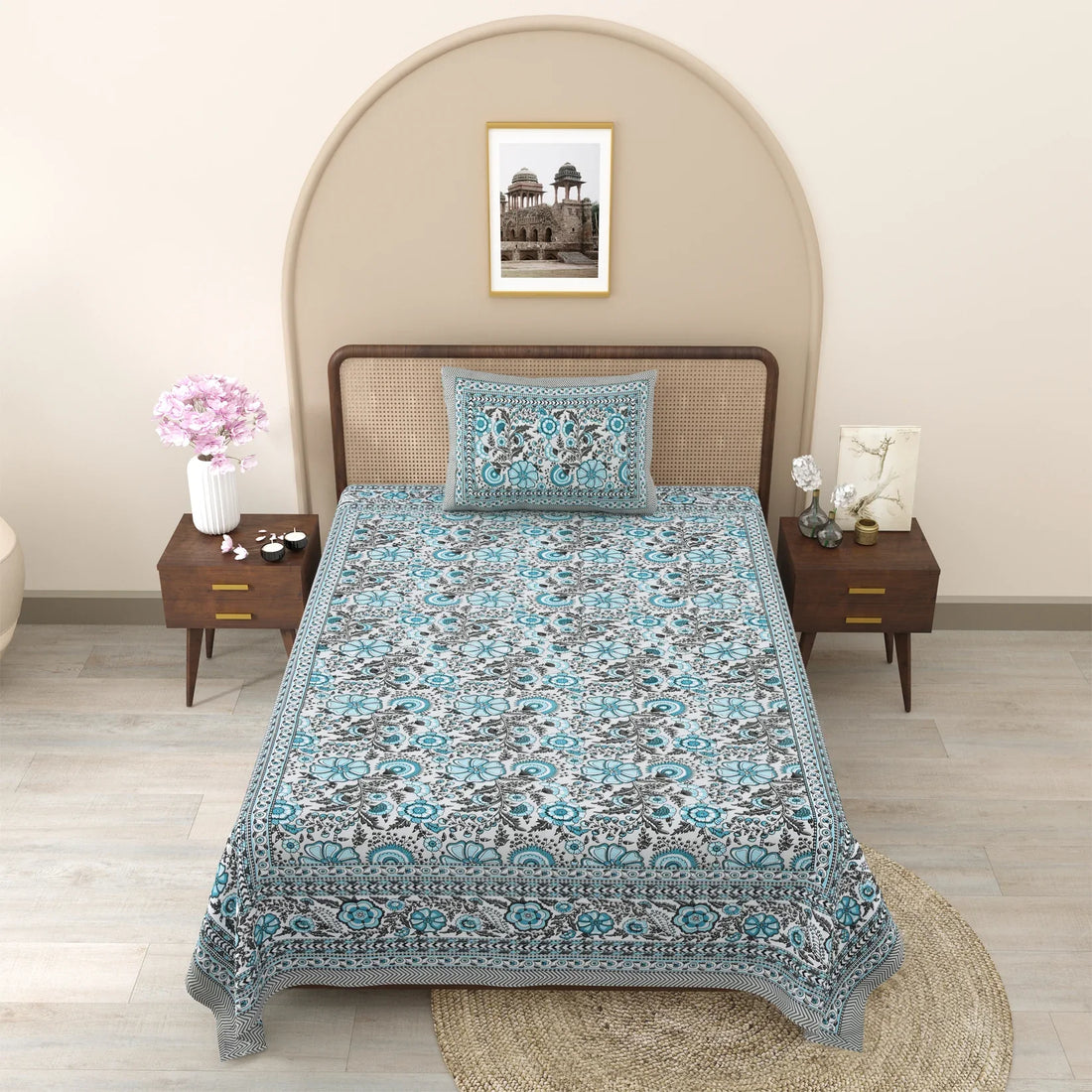 Bechelor Fulwari Hand Block Printed Cotton Single Bedsheet 60x90 inches