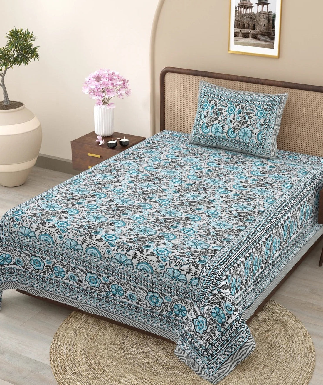 Bechelor Fulwari Hand Block Printed Cotton Single Bedsheet | 60x90 inches