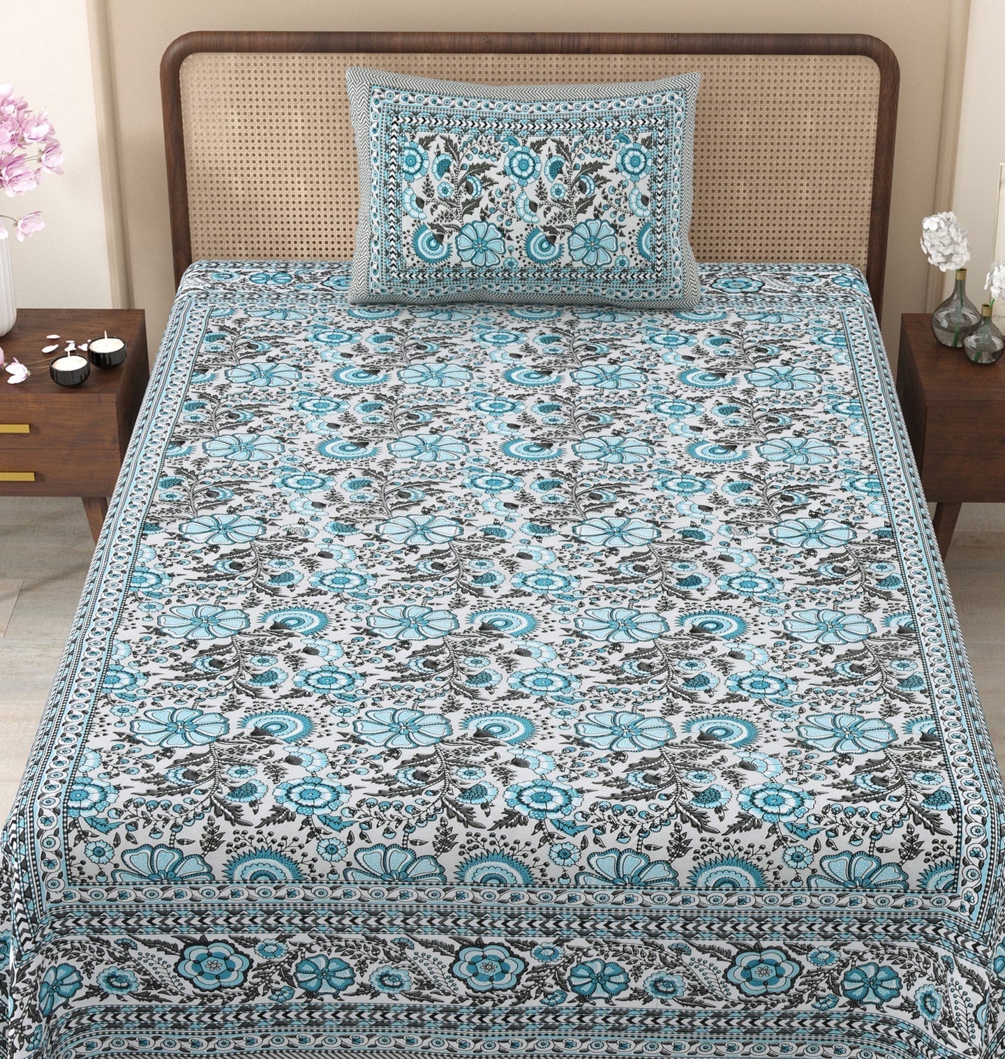 Bechelor Fulwari Hand Block Printed Cotton Single Bedsheet | 60x90 inches
