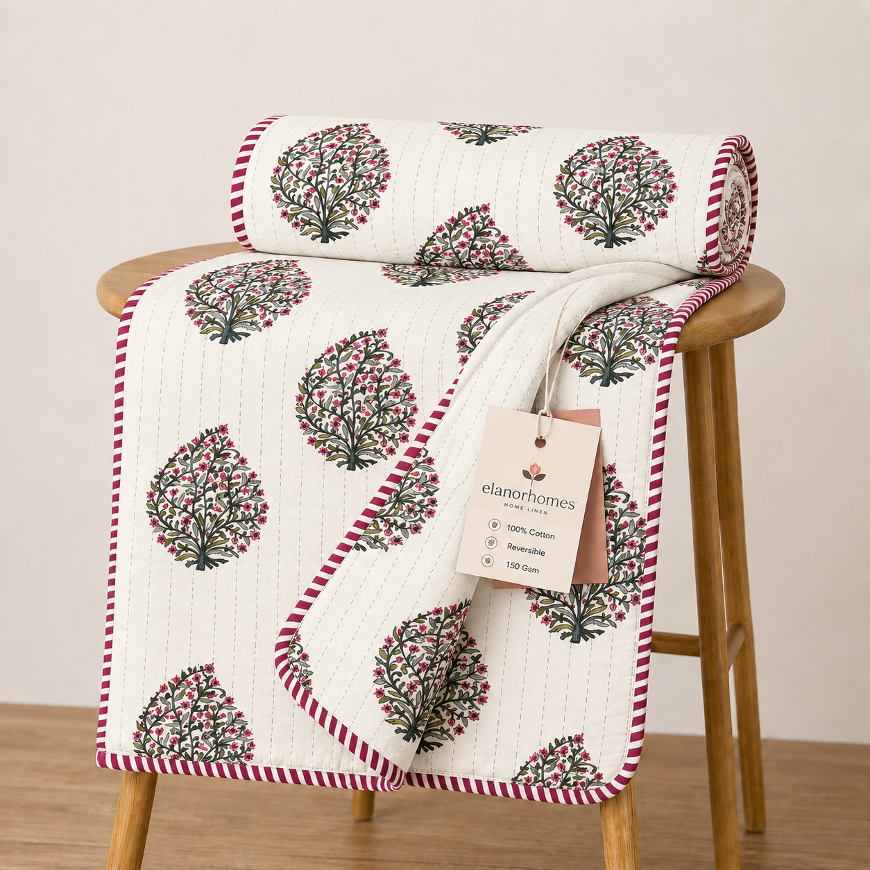 Hand Block Printed Bagh-e-Bahar Cotton Dohar | 60x90 Lightweight Quilt