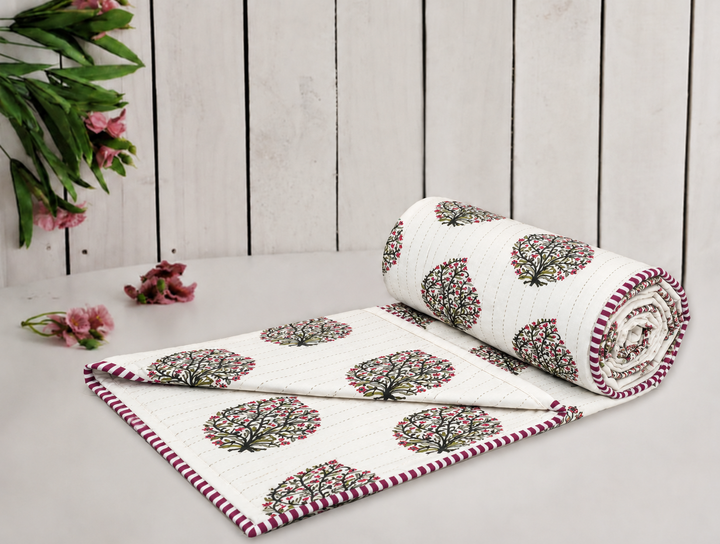 Hand Block Printed Bagh-e-Bahar Cotton Dohar | 60x90 Lightweight Quilt