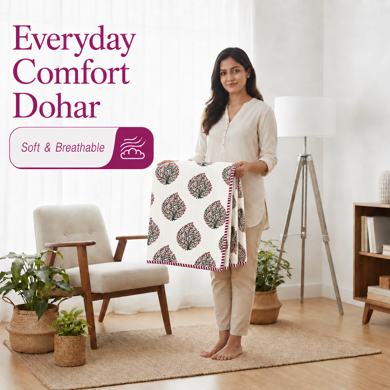 Hand Block Printed Bagh-e-Bahar Cotton Dohar | 60x90 Lightweight Quilt