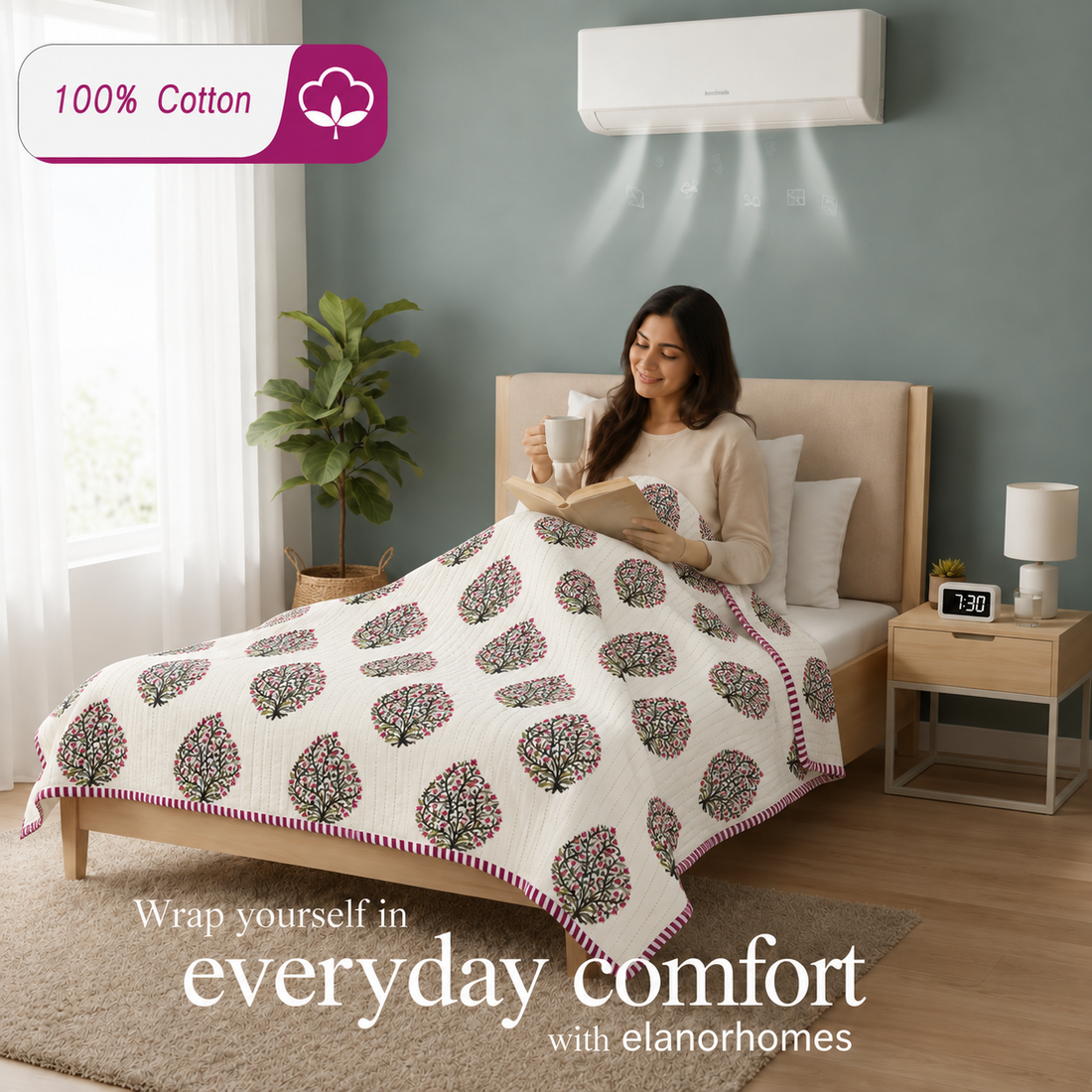 Hand Block Printed Bagh-e-Bahar Cotton Dohar | 60x90 Lightweight Quilt