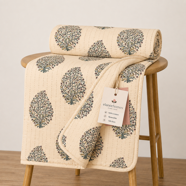 Hand Block Printed Bagh-e-Noor Cotton Dohar | 60x90 Lightweight Quilt