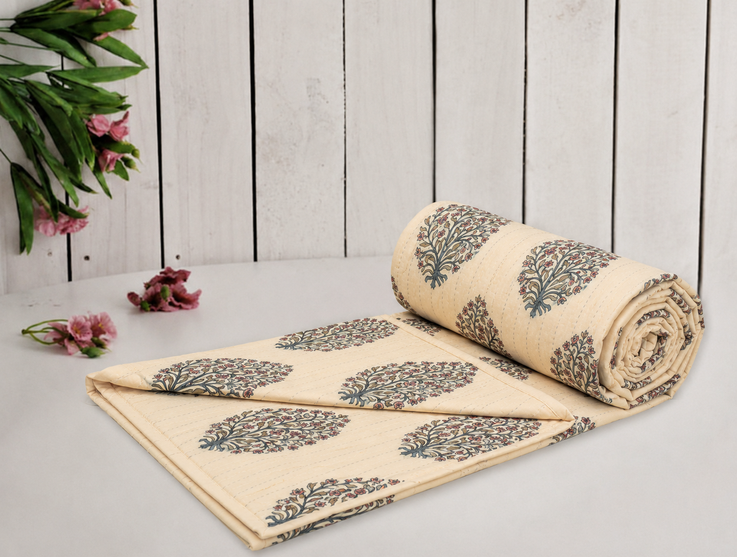 Hand Block Printed Bagh-e-Noor Cotton Dohar | 60x90 Lightweight Quilt