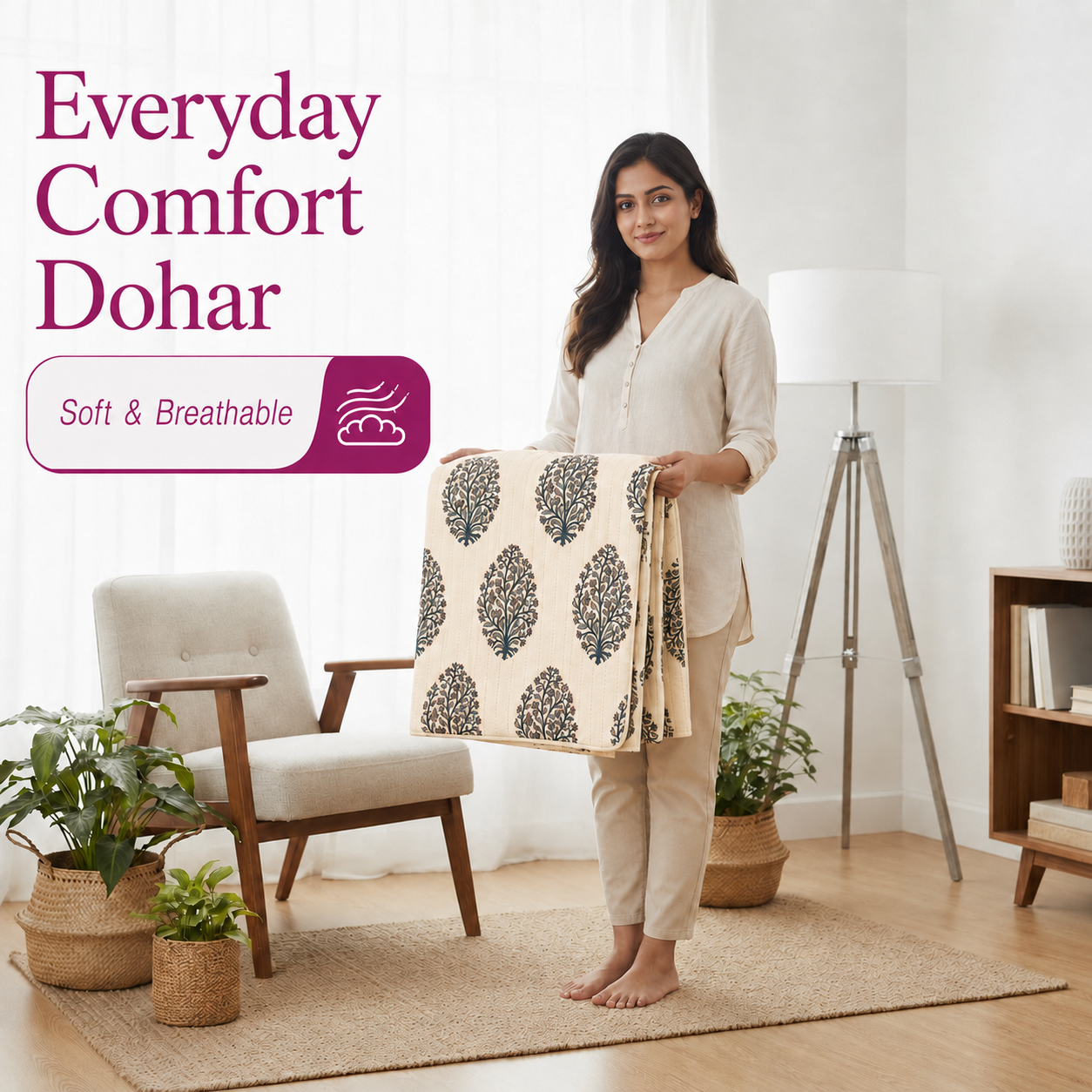 Hand Block Printed Bagh-e-Noor Cotton Dohar | 60x90 Lightweight Quilt
