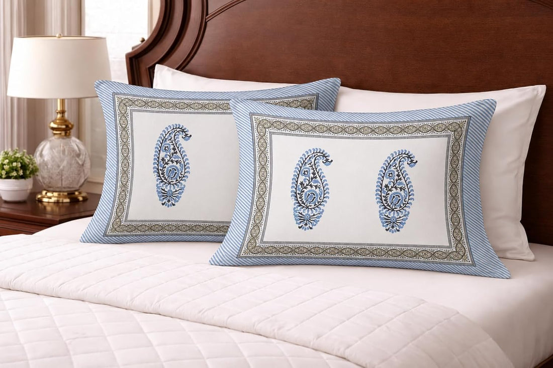Blue Paisley Glow Cotton Pillow Cover Set of 2 (17x28 in)