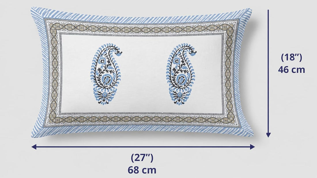 Blue Paisley Glow Cotton Pillow Cover Set of 2 (17x28 in)