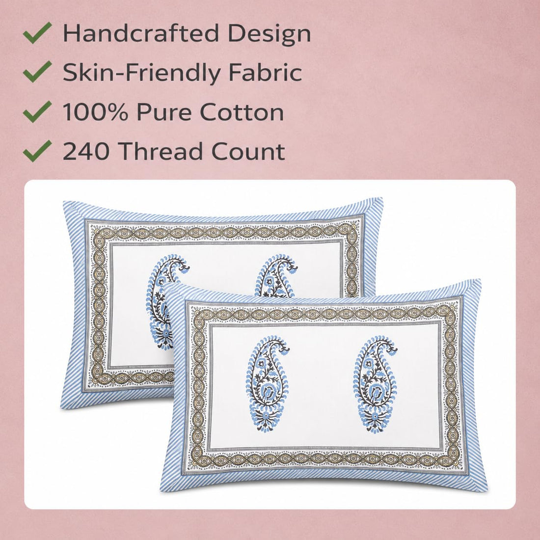 Blue Paisley Glow Cotton Pillow Cover Set of 2 (17x28 in)