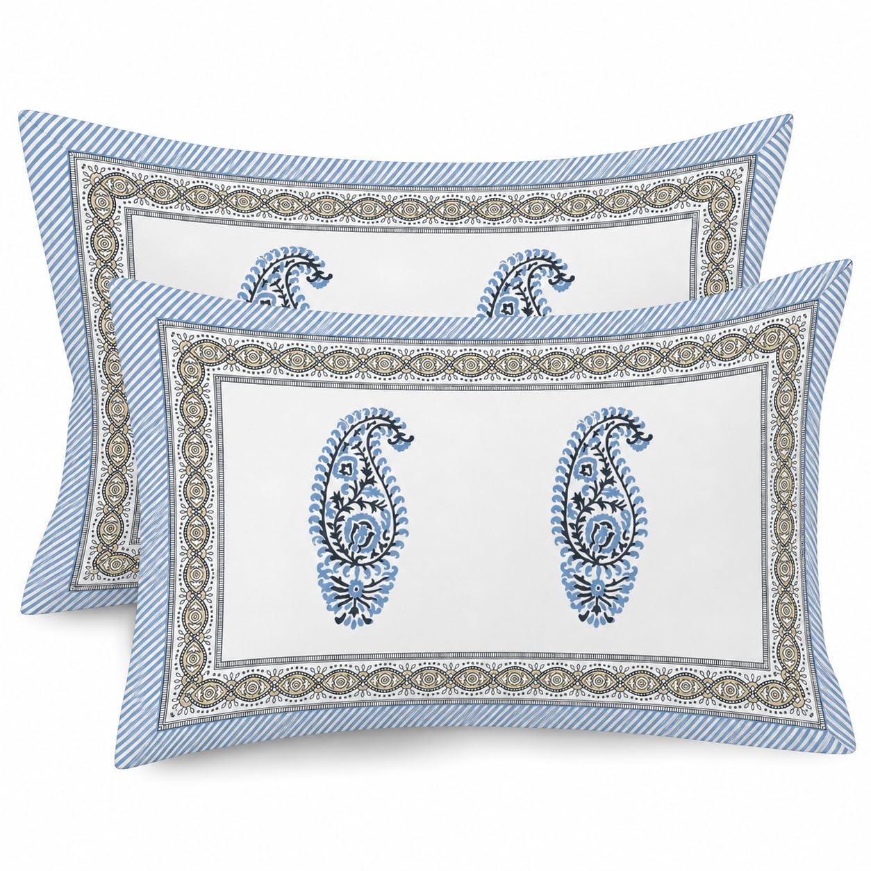 Blue Paisley Glow Cotton Pillow Cover Set of 2 (17x28 in)