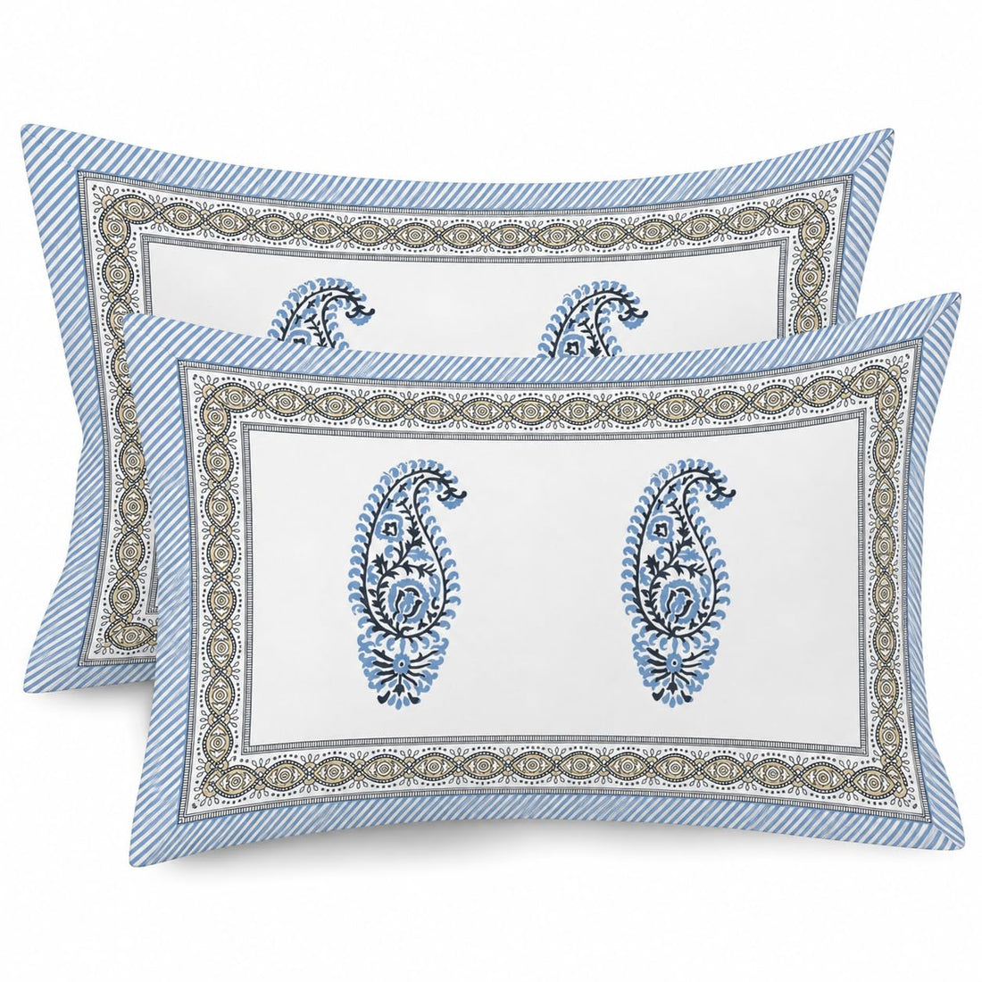 Blue Paisley Glow Cotton Pillow Cover Set of 2 (17x28 in)