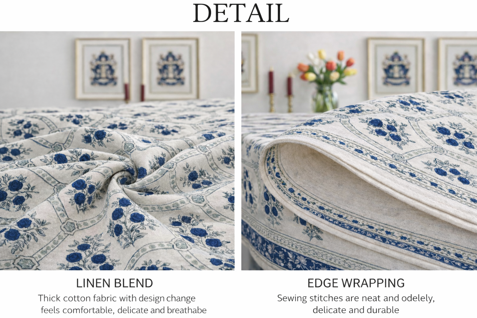 Blue Aurelia Hand Block Printed Cotton Table Cover I 6 Seater