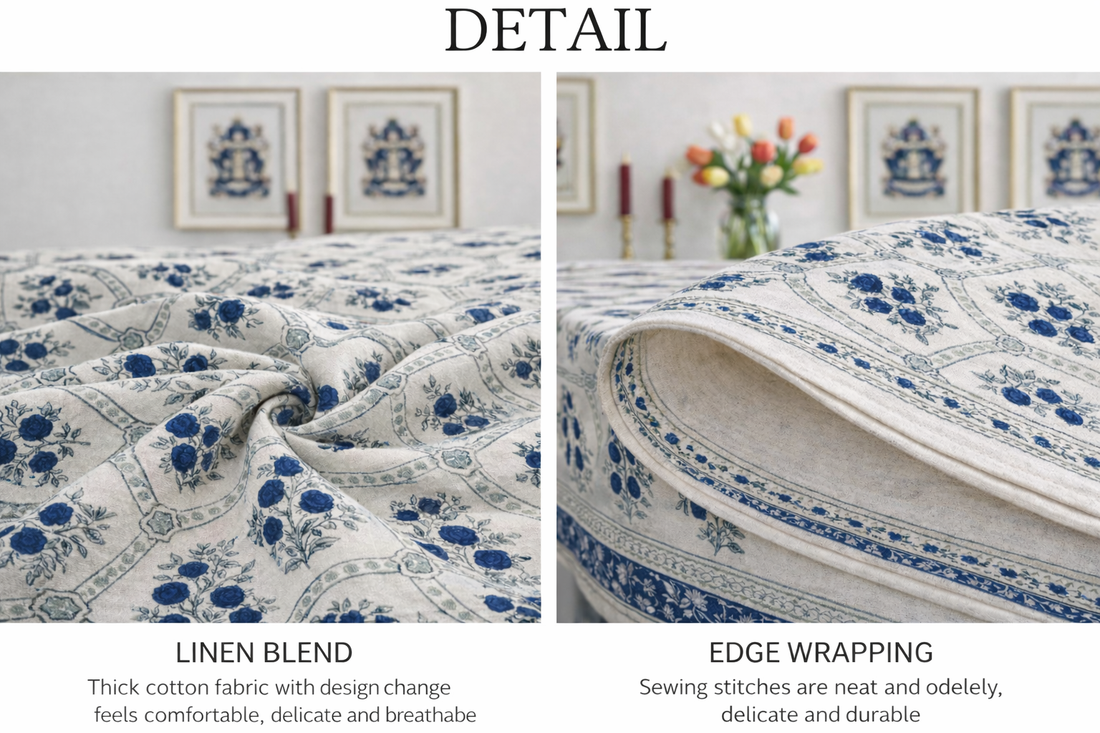 Blue Aurelia Hand Block Printed Cotton Table Cover I 6 Seater