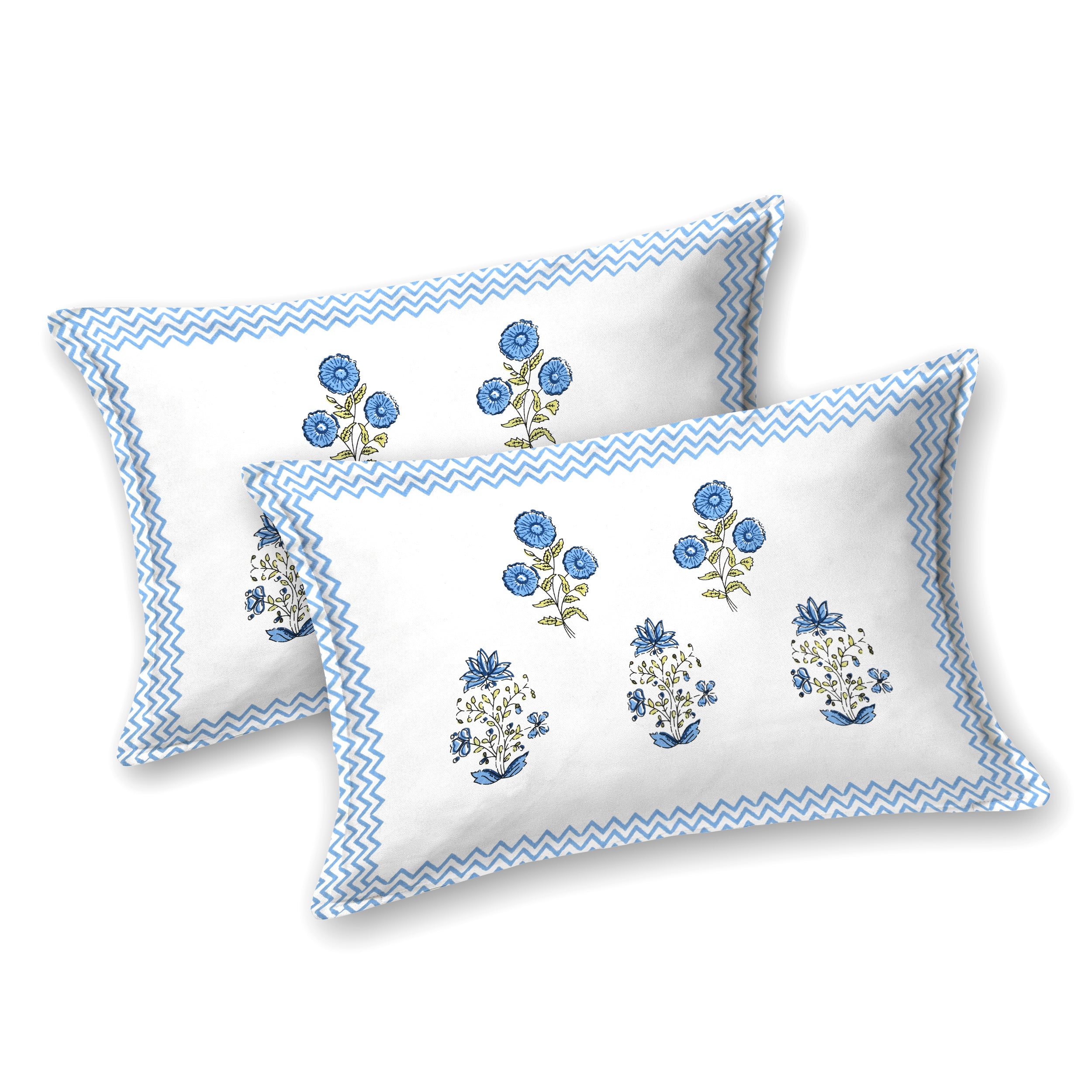 Blue Jaal Hand Block Printed Cotton King Bedsheet Set | 90x108 | 240 TC