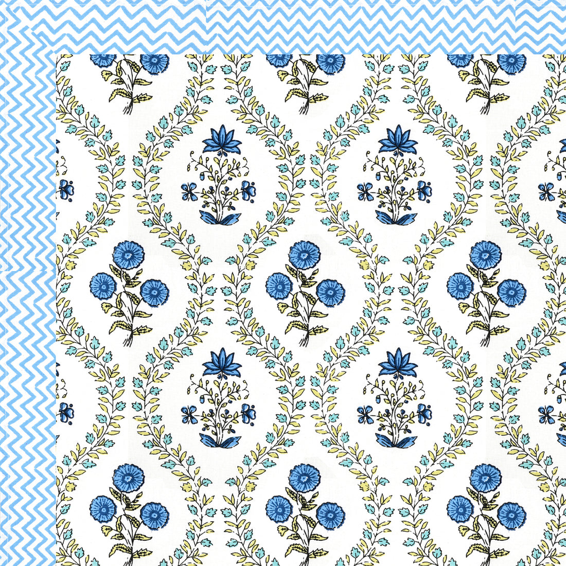 Blue Jaal Hand Block Printed Cotton King Bedsheet Set | 90x108 | 240 TC