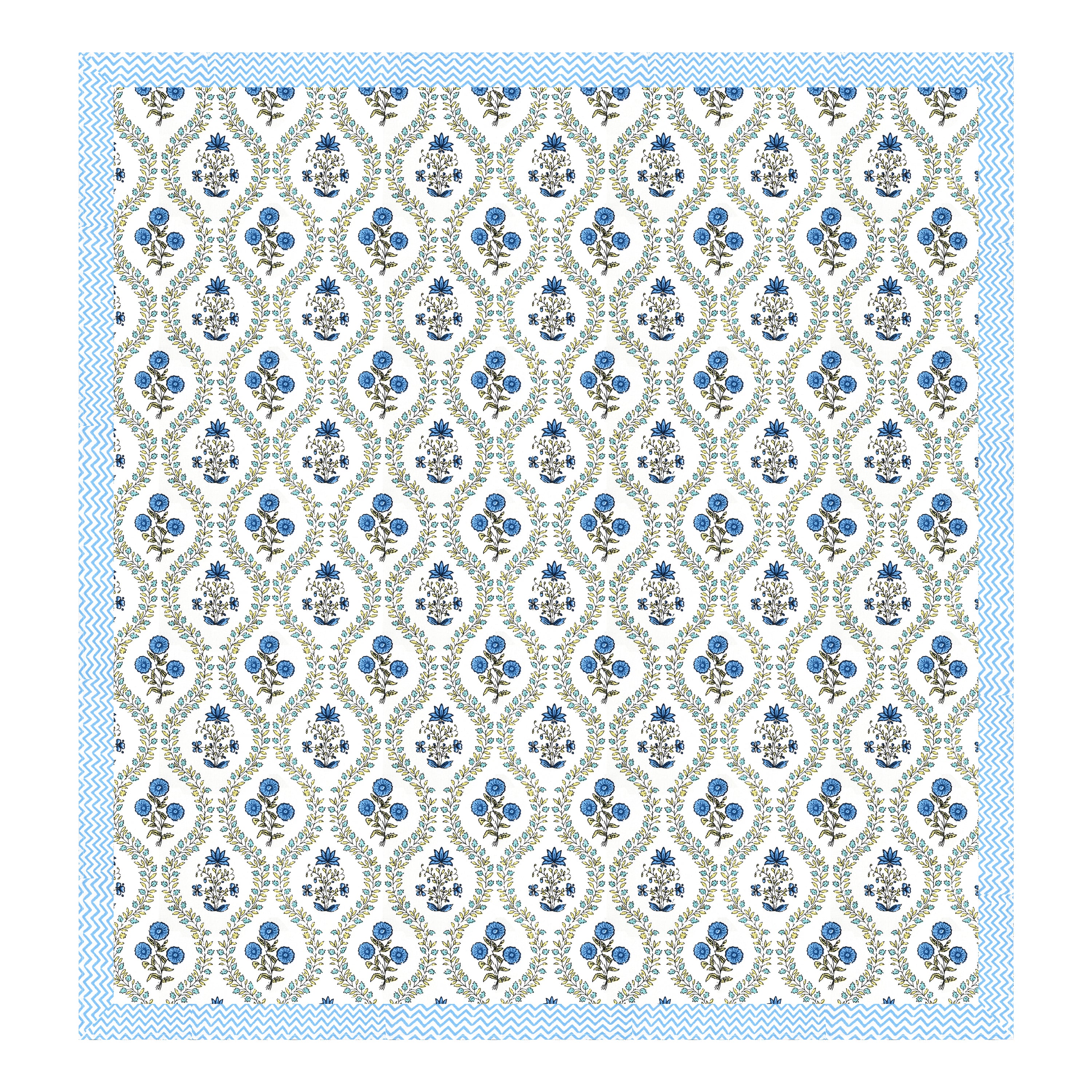 Blue Jaal Hand Block Printed Cotton King Bedsheet Set | 90x108 | 240 TC