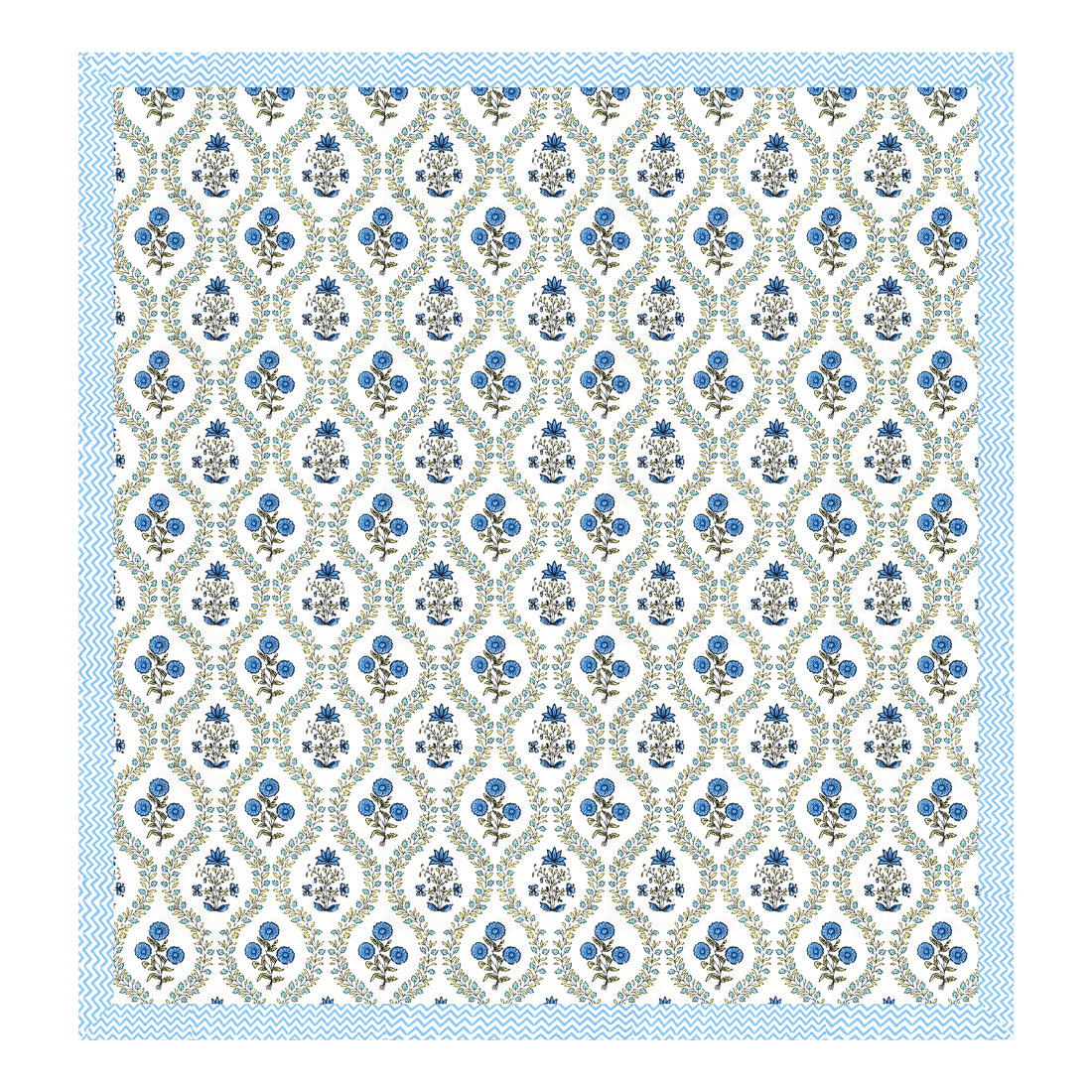 Blue Jaal Hand Block Printed Cotton King Bedsheet Set | 90x108 | 240 TC