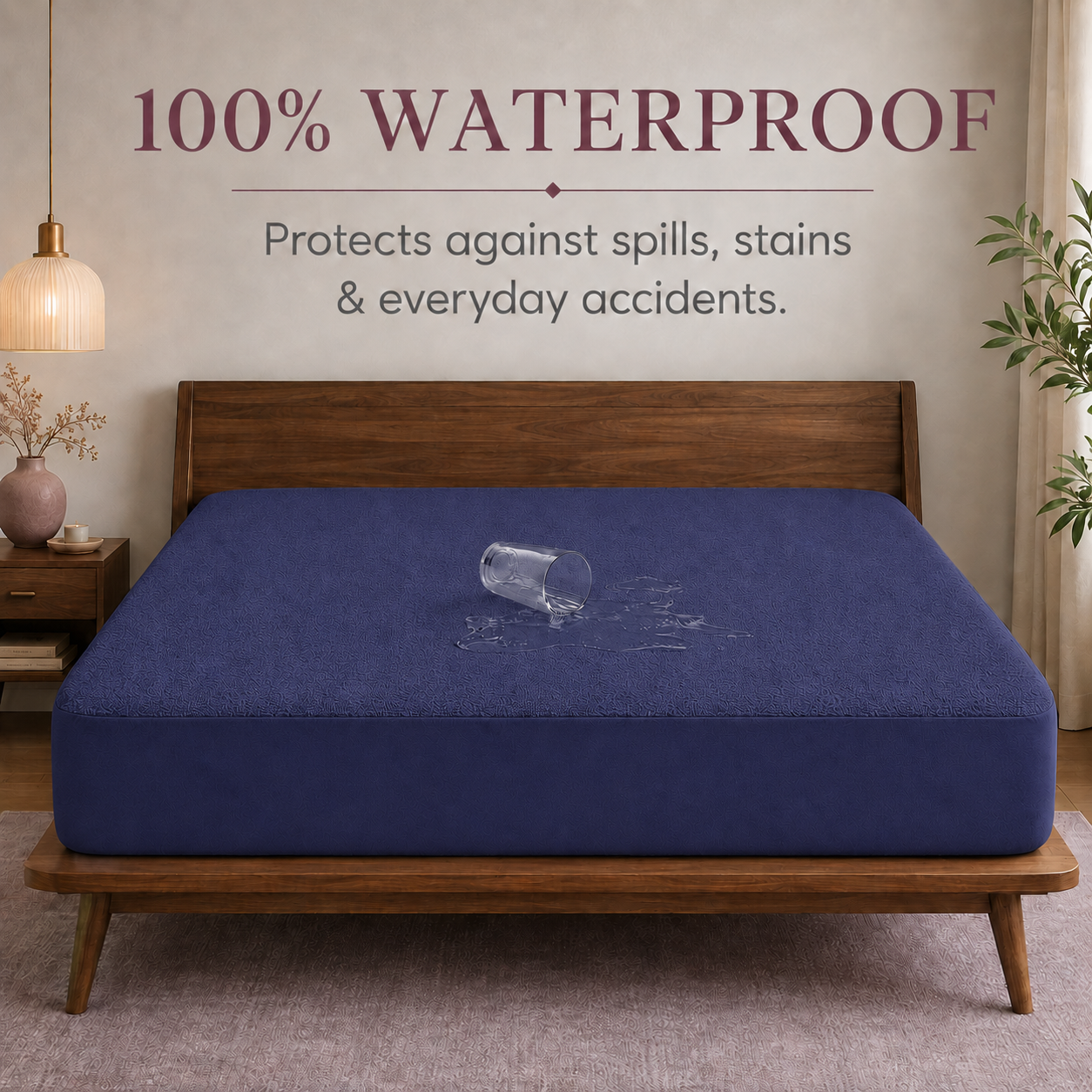 Water Proof Terry Cotton Feel Mattress Protector | Classic Blue | Machine Washable | Super Soft | Fits Mattress Upto 10 inches