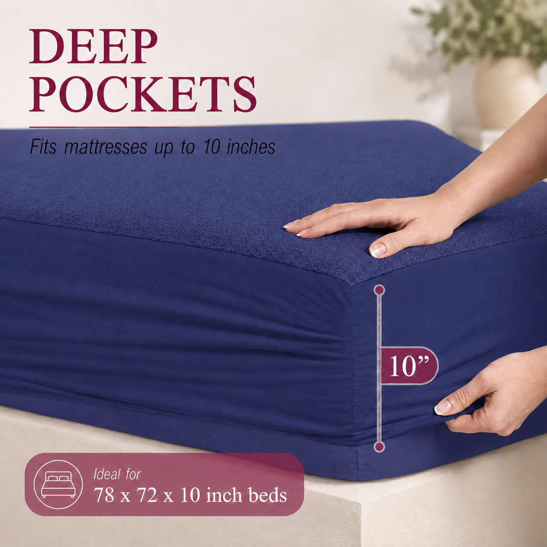 Water Proof Terry Cotton Feel Mattress Protector | Classic Blue | Machine Washable | Super Soft | Fits Mattress Upto 10 inches