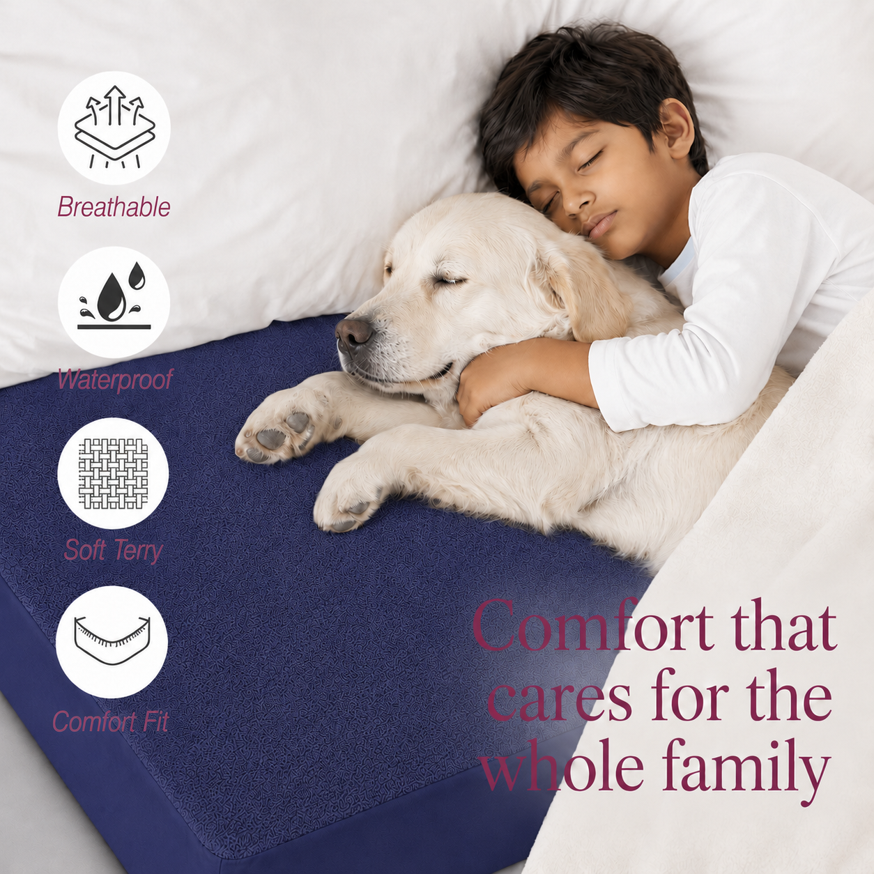 Water Proof Terry Cotton Feel Mattress Protector | Classic Blue | Machine Washable | Super Soft | Fits Mattress Upto 10 inches