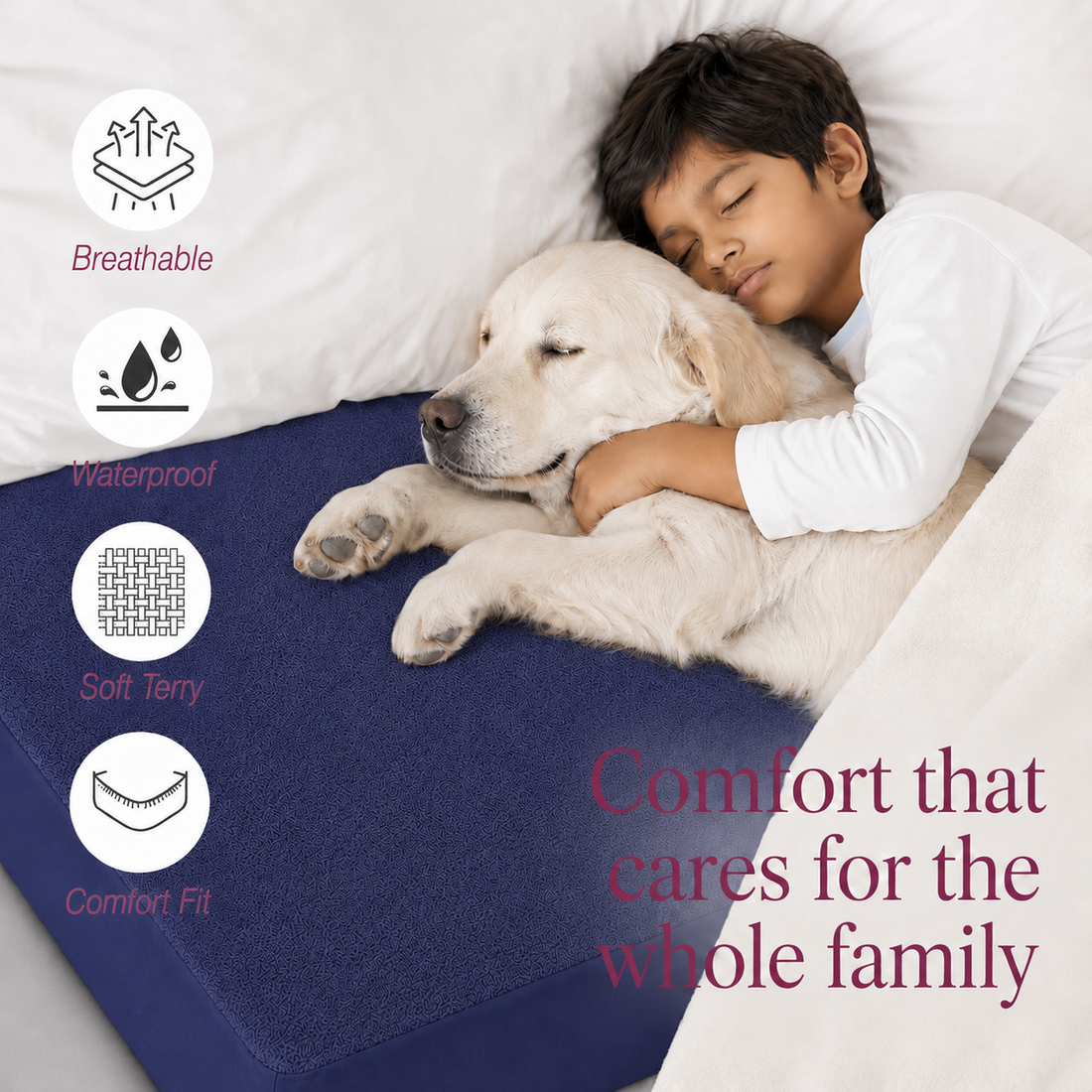 Water Proof Terry Cotton Feel Mattress Protector | Classic Blue | Machine Washable | Super Soft | Fits Mattress Upto 10 inches