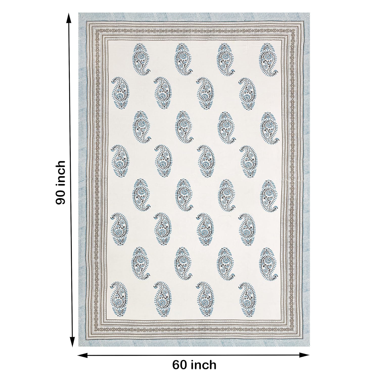 Blue Paisley Hand Block Printed Cotton Table Cover I 6 Seater