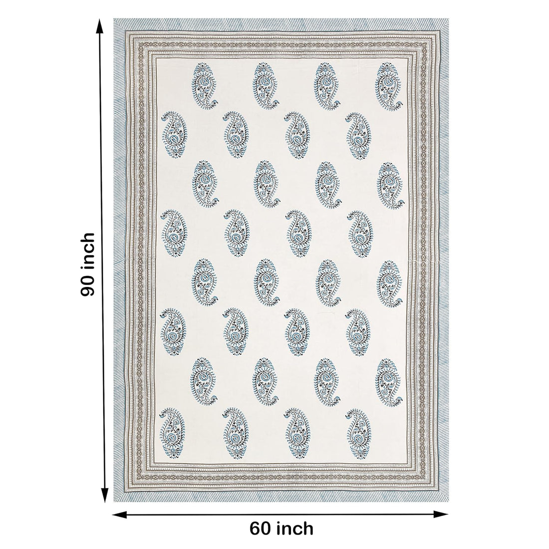 Blue Paisley Hand Block Printed Cotton Table Cover I 6 Seater