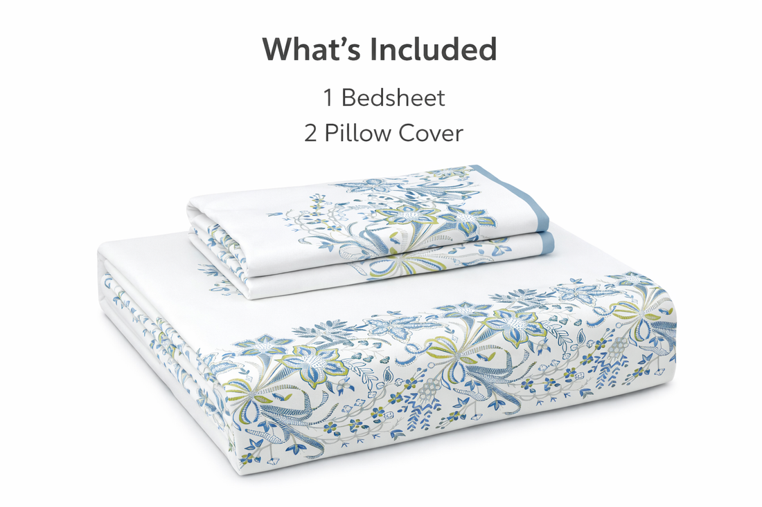 Blue Serenity Hand Block Printed Cotton King Bedsheet Set | 90x108 | 240 TC